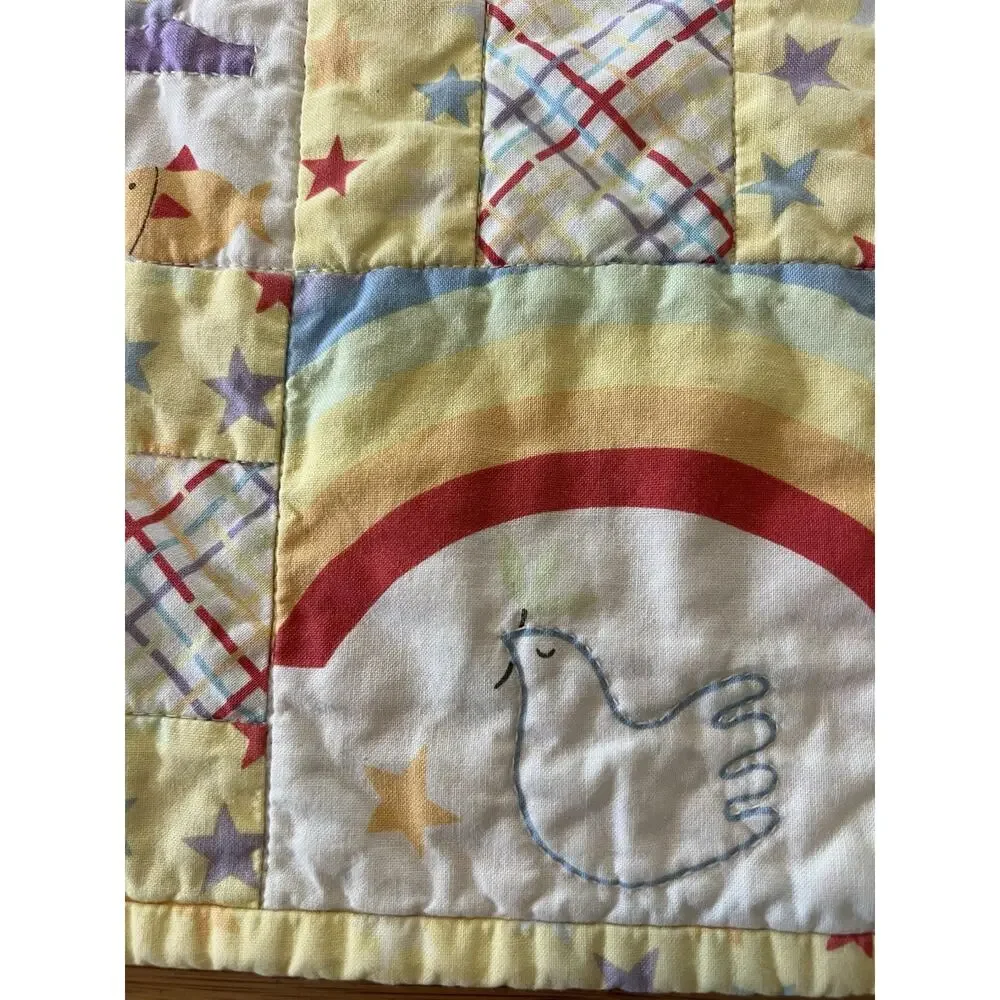 Vintage Handmade Childs Baby Quilt Rainbows Hearts Love Animal Patch Works Cotto